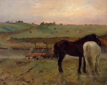 horse cats Painting - horses in a meadow 1871 Edgar Degas